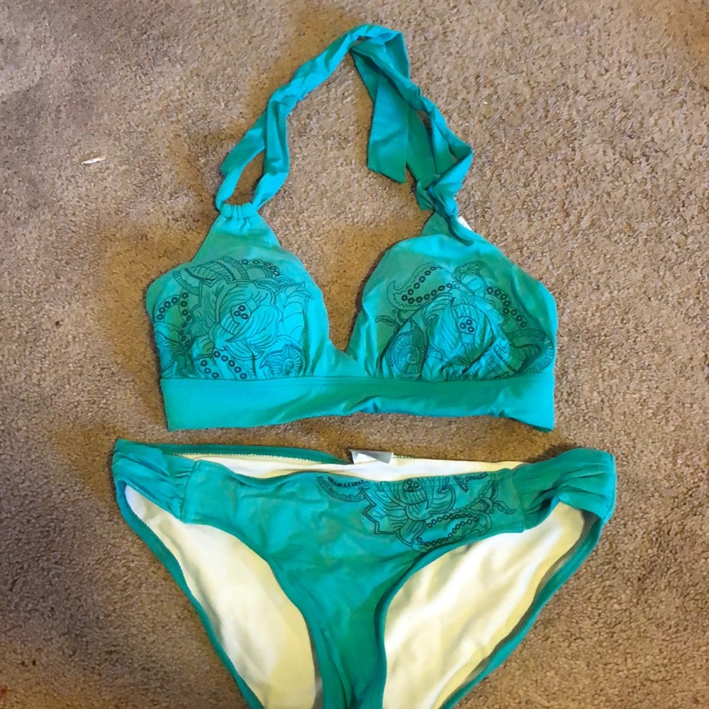Teal bikini. Top is not padded